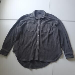 Aerie Button Up Shirt Womens XS Gray Waffle Knit Tunic Thermal Long Sleeve